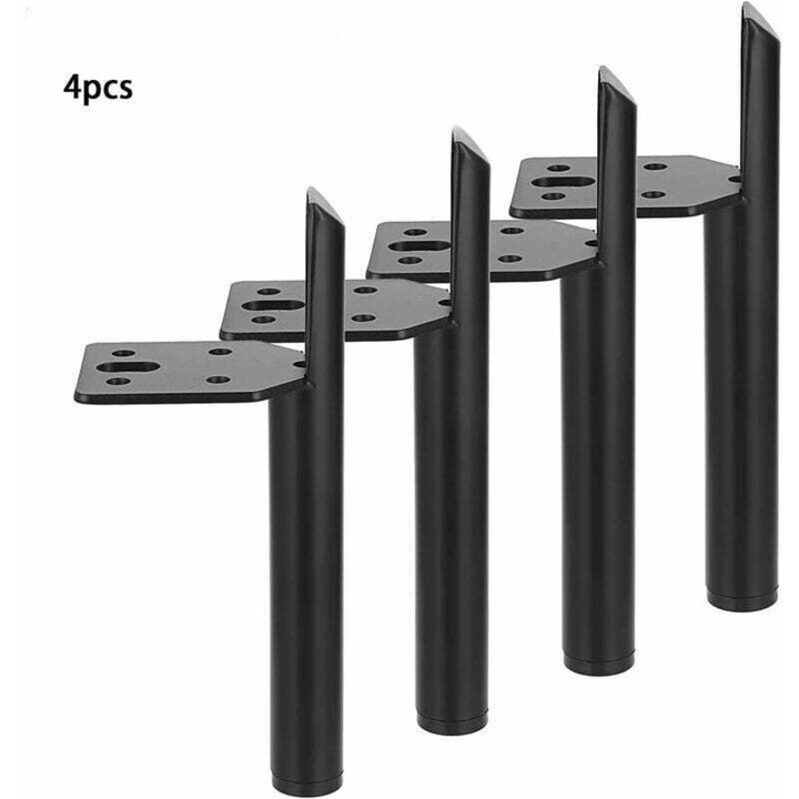 Set 4 picioare metalice pentru mobilier, 15cm, negru mat, rezistente la uzura, pentru pat, masa, dulap