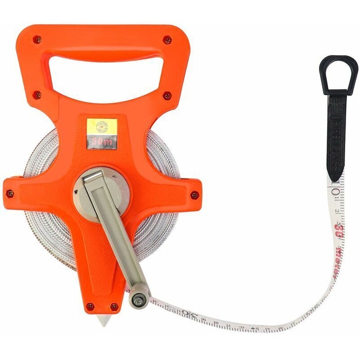 Fasie de masurare din fibra de sticla 30m, 12.5mm, cu maner ergonomic, duala, multicolor