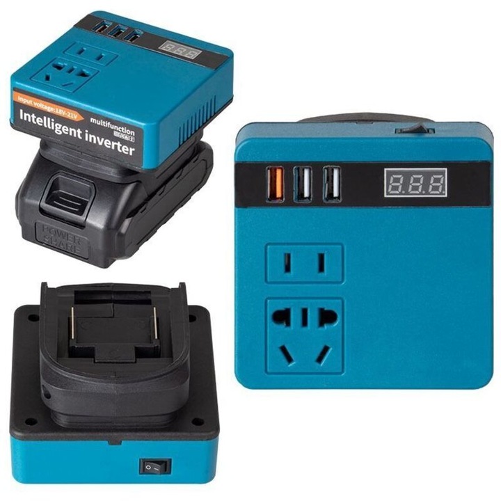 Invertor auto 120W, 21V la 220V, design usor, multiple protectii, pentru dispozitive mici