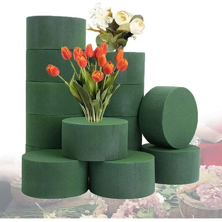 Set 14 blocuri de spuma florala rotunde, 4x16.5cm, verde, pentru aranjamente florale