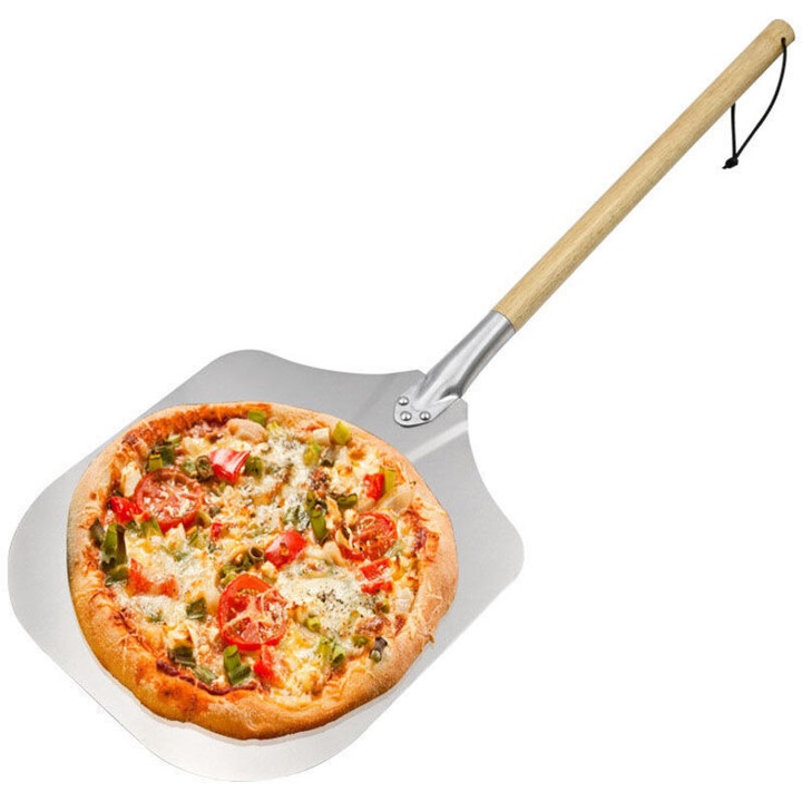 Lopata profesionala pentru pizza, 35cm, aluminiu, maner din lemn, pentru cuptoare si piatra de pizza