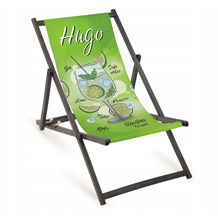 Sezlong pliabil din lemn cu imprimeu, Allbag, 110x55cm, pentru gradina, balcon, plaja