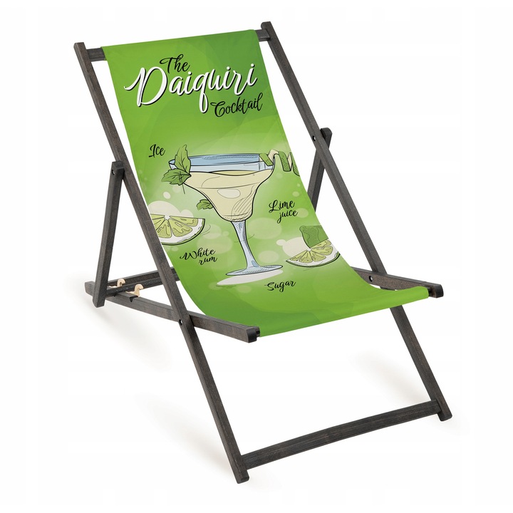 Sezlong pliabil din lemn cu imprimeu, Allbag, 110x55cm, pentru gradina, balcon, plaja