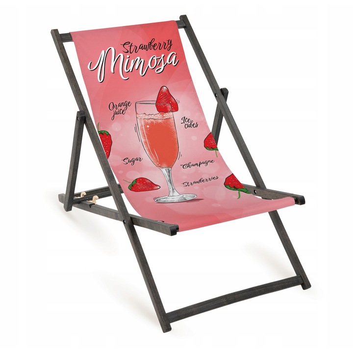 Sezlong pliabil din lemn Allbag, design Strawberry Mimosa, 110x55cm, material textil Adventure, pentru gradina si plaja