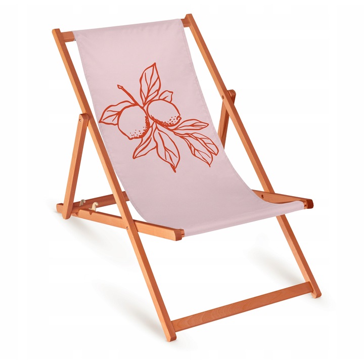 Sezlong pliabil din lemn de fag roz, 110x55cm, 3 pozitii, pentru plaja si gradina