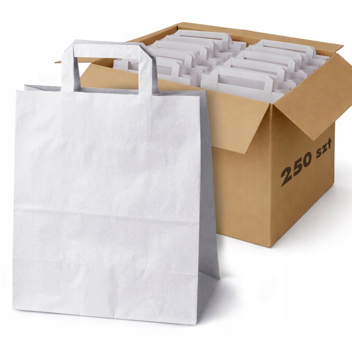 Set 250 pungi din hartie, Allbag, 260x140x300 mm, alb