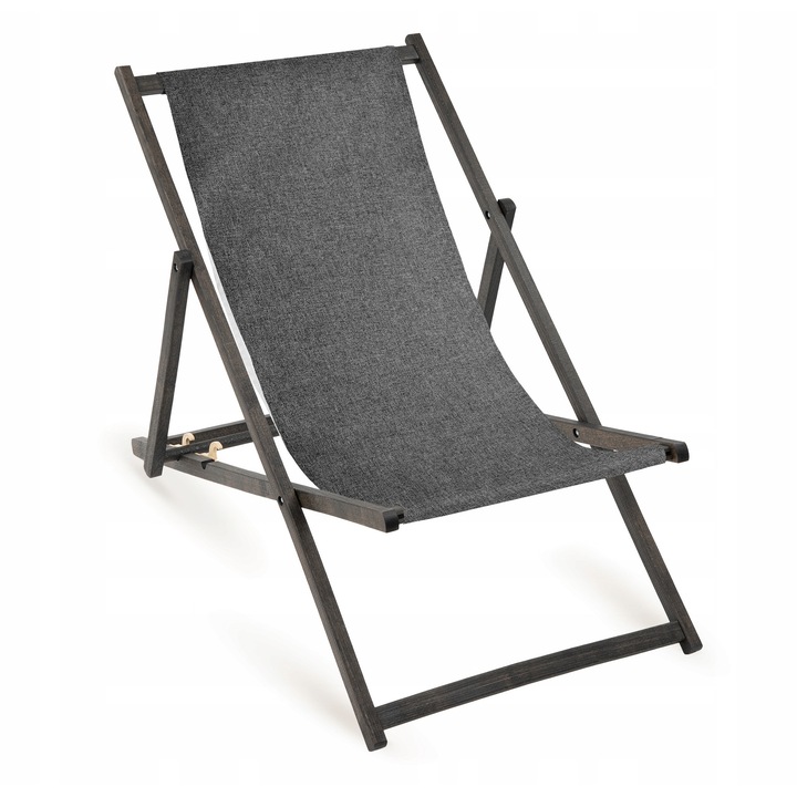 Sezlong pliabil din lemn, Allbag, gri melanj, 110x55cm, 3 pozitii de inclinare