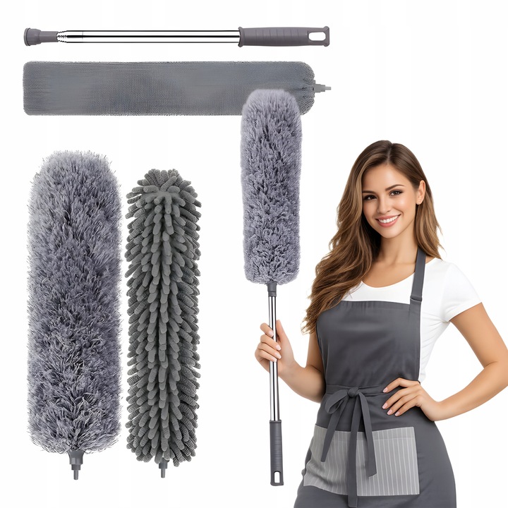 Mop telescopic Allbag cu 3 capete interschimbabile, gri, 2,8m