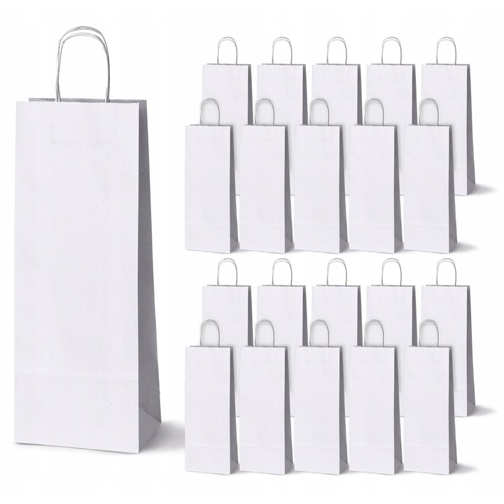 Set 25 pungi din hartie pentru vin, Allbag, 16x8x39cm, alb, 100g