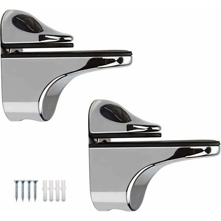 Suport reglabil pentru rafturi din sticla, set de 2, zinc, cromat, 5-22mm, 56x55x24mm