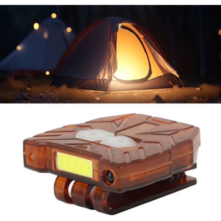 Lampa clip-on pentru palarie, mini, cu senzor de miscare, USB reincarcabil, 1200 mAh, pentru drumetii, pescuit, alergare