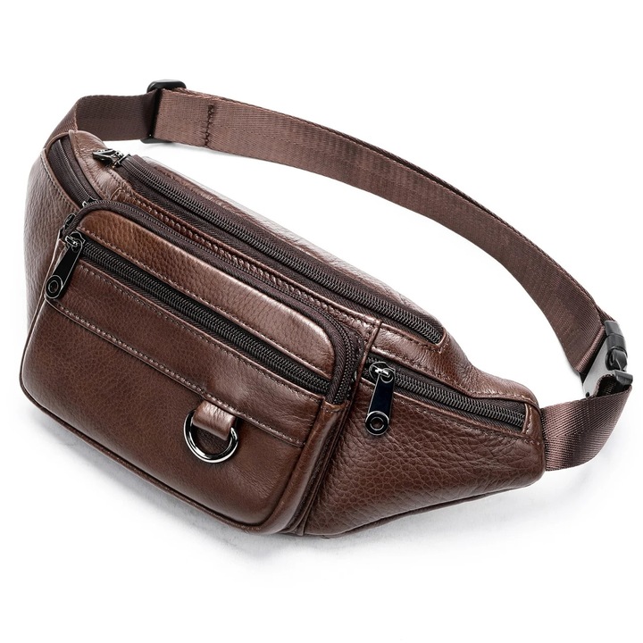 Férfi táska, Iseron GT3801, valódi bőr, sötétbarna modell