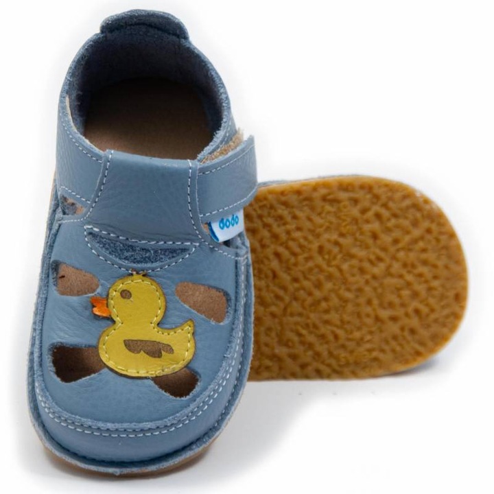 Детски боси сандали Dodo Shoes Puppy, цвят Smokey sky от естествена кожа с гъвкава подметка за първите стъпки, Син