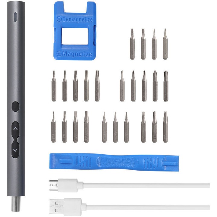 Set de surubelnite electrice cu 24 de biti, design fara fir, incarcare Type-C, 200 RPM, 180 mm