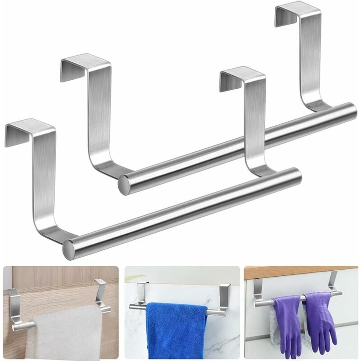 Suporturi pentru prosoape, set 2 buc, inox, design negru, 23x7.2cm