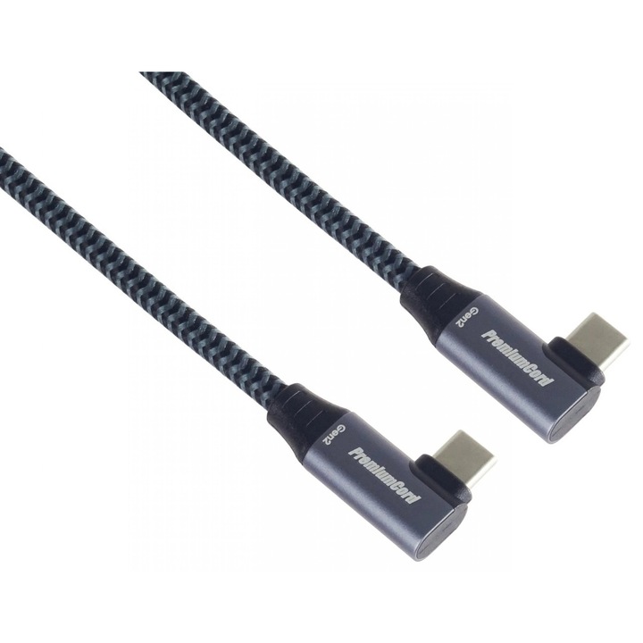 Cablu USB 3.2 Gen2x2 type C, 100W, unghi de 90, 0.5m, negru-gri