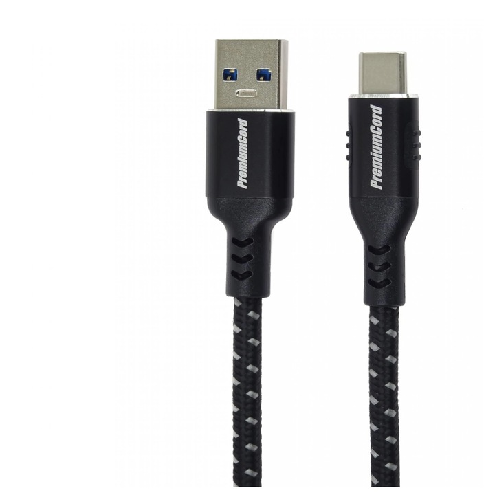 Cablu USB 3.2-A la USB-C, 0.5m, Negru, impletit