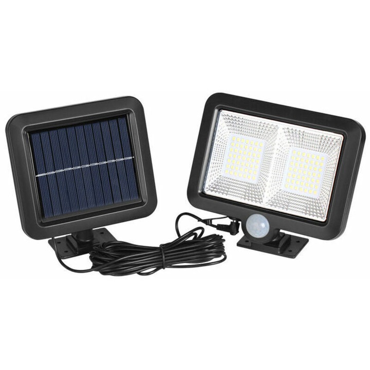 Lampa solara de exterior cu senzor de miscare, IP65, 120 grade, 14.8x12.7x2.4cm, cablu de 5m