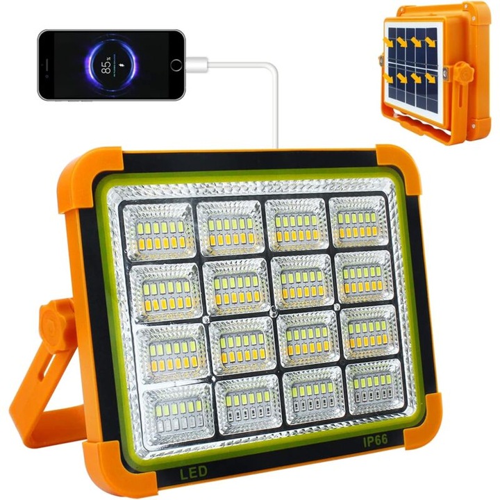 Lampa de lucru LED reincarcabila 100W, 10000 lumeni, 4 moduri de iluminare, portabila, impermeabila, cu baterie de 12000mAh pentru camping, atelier