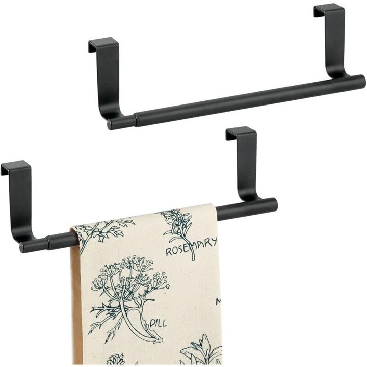 Suport extensibil pentru prosoape de bucatarie, negru mat, set de 2, 23.5x7x6.35cm, se extinde pana la 43.18cm