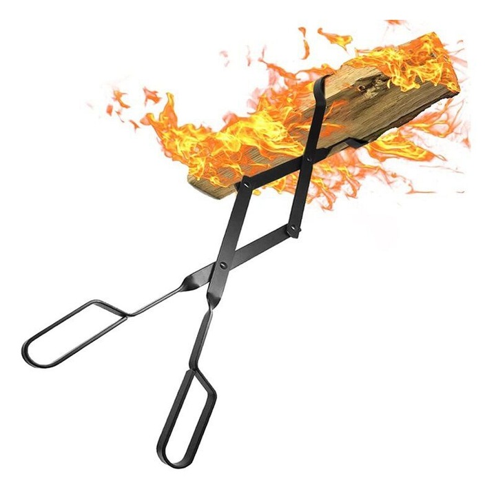 Pince pentru lemne de foc, 66cm, fier forjat, utilizare interioara/exterioara, compacta