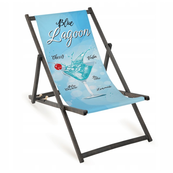 Sezlong pliabil din lemn cu imprimeu, Allbag, 110x55cm, pentru plaja si gradina