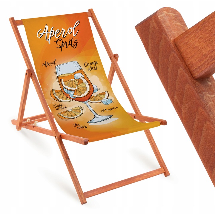 Sezlong pliabil din lemn cu imprimeu Aperol Spritz, 110x55cm, pentru plaja si gradina, Allbag