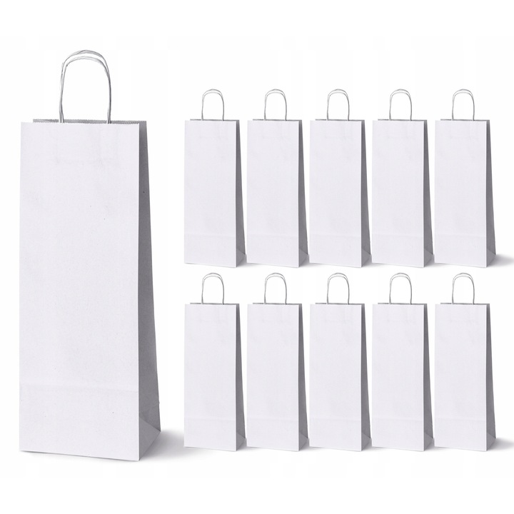 Set 10 torbe de hartie pentru vin, Allbag, 16x8x39 cm, alb, 100g