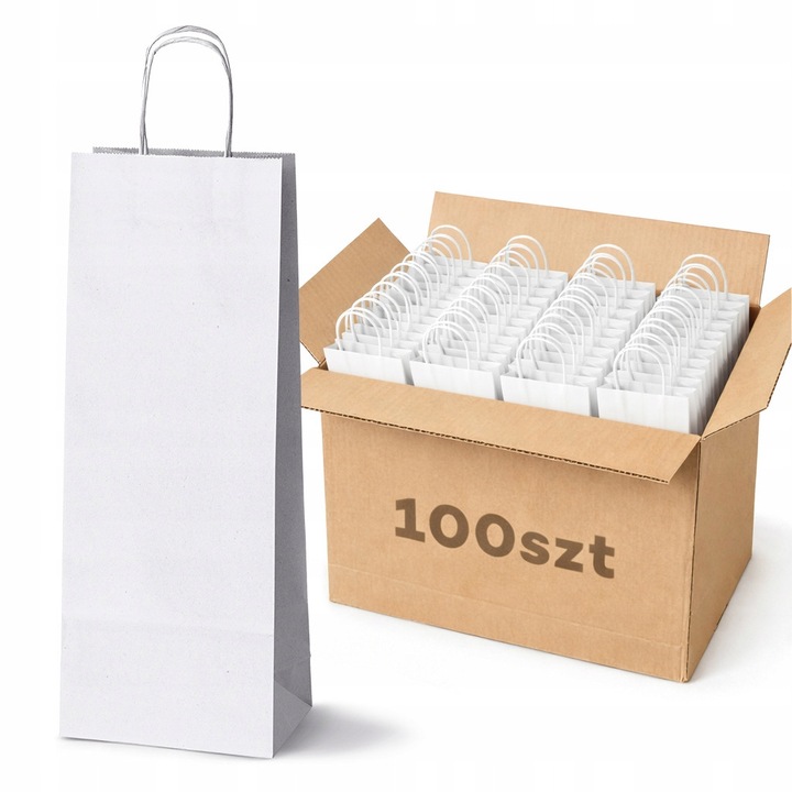Set 100 torbe din hartie pentru vin, Allbag, 16x8x39 cm, alb