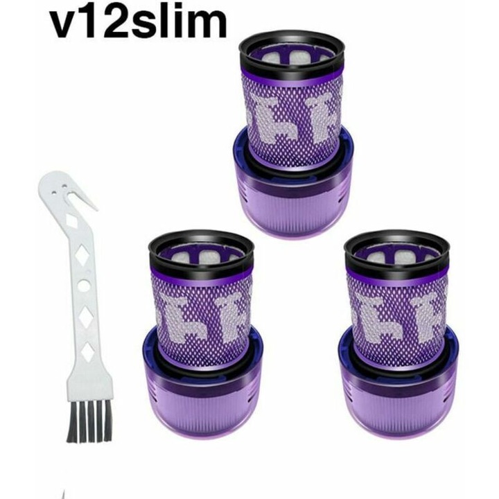 Set de 3 filtre HEPA 971517-01 pentru aspirator Dyson V12 Detect Slim cu 1 perie, multicolor