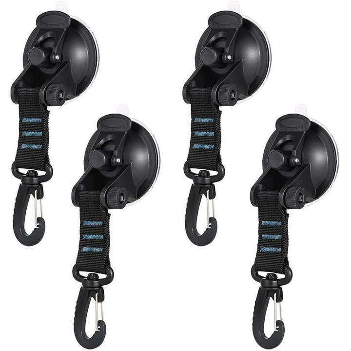 Set 4 ventuze de prindere, 19x6.5cm, negru, pentru camping, corturi, acoperisuri, birou