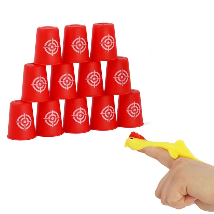 Joc de îndemânare, Keycraft, Angry Chicken, 12 pahare roșii, 23x16x5cm