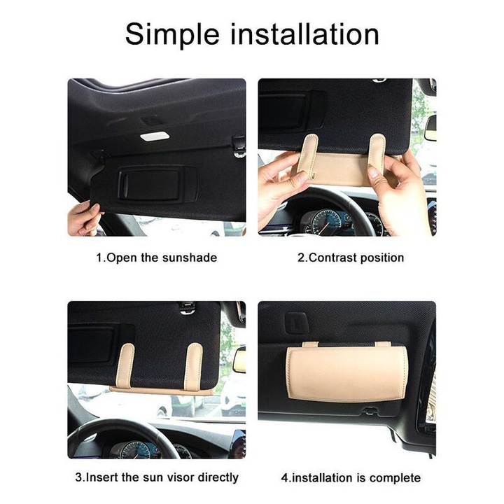 Autós szemüvegtartó, 17.5x4.5cm, PU bőr, mágneses záródással, bézs