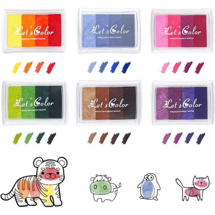 Set de 6 tusiere pentru copii, 24 culori, lavabile, non-toxice, culori gradient, 7.5x5.5cm