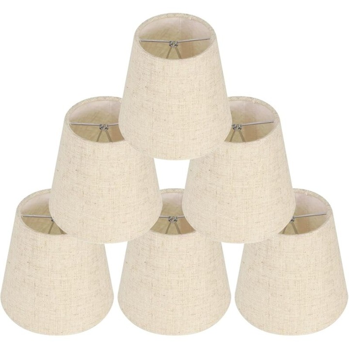 Set de 6 abajururi clip-on pentru lampi de masa, abajururi din in, dimensiuni 14x9x13.1cm, multicolor