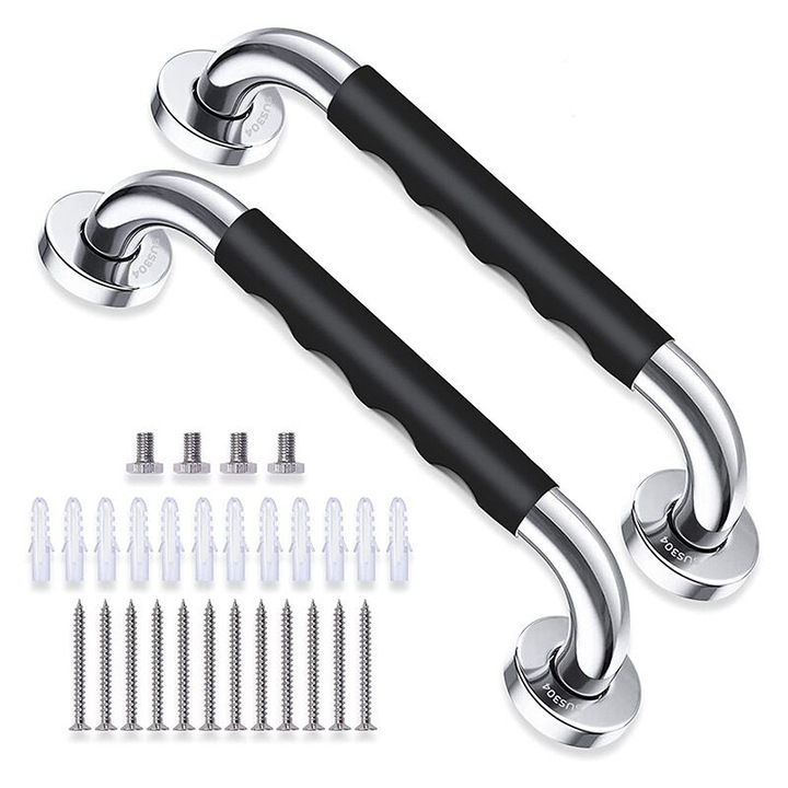 Set de 2 suporturi pentru baie, inox si silicon, antiderapante, 30x45cm