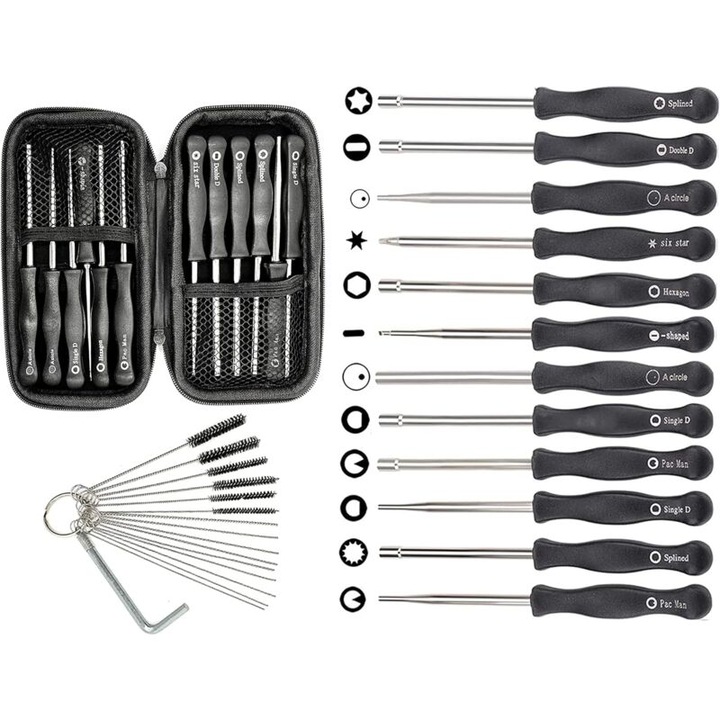Set de 12 unelte pentru reglarea carburatorului, 2-timpuri, cu kit de curatare, negru