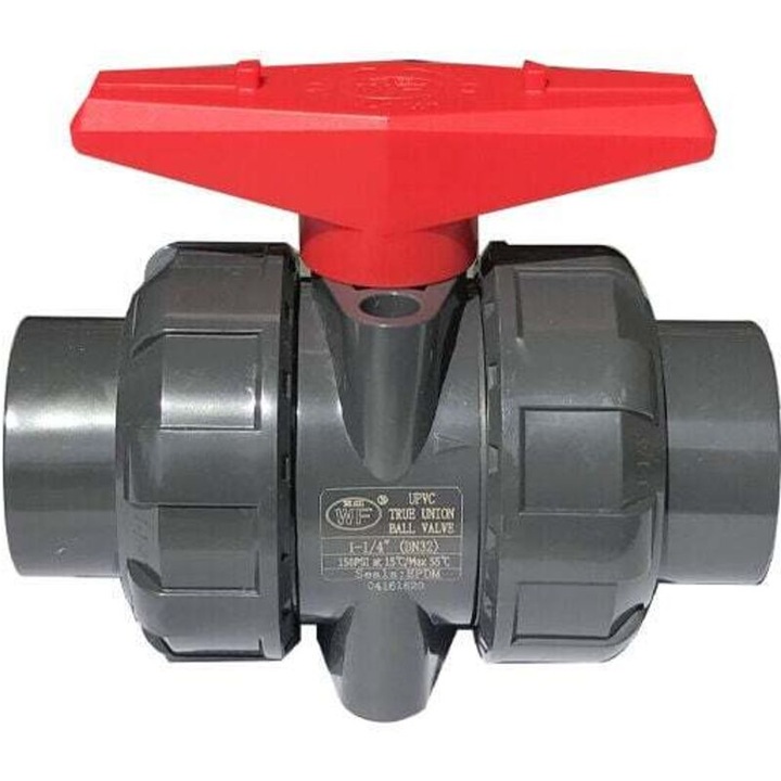 Robinet cu bila dubla pentru sudura, 40 mm, PVC, pentru piscina, rezistent la substante chimice