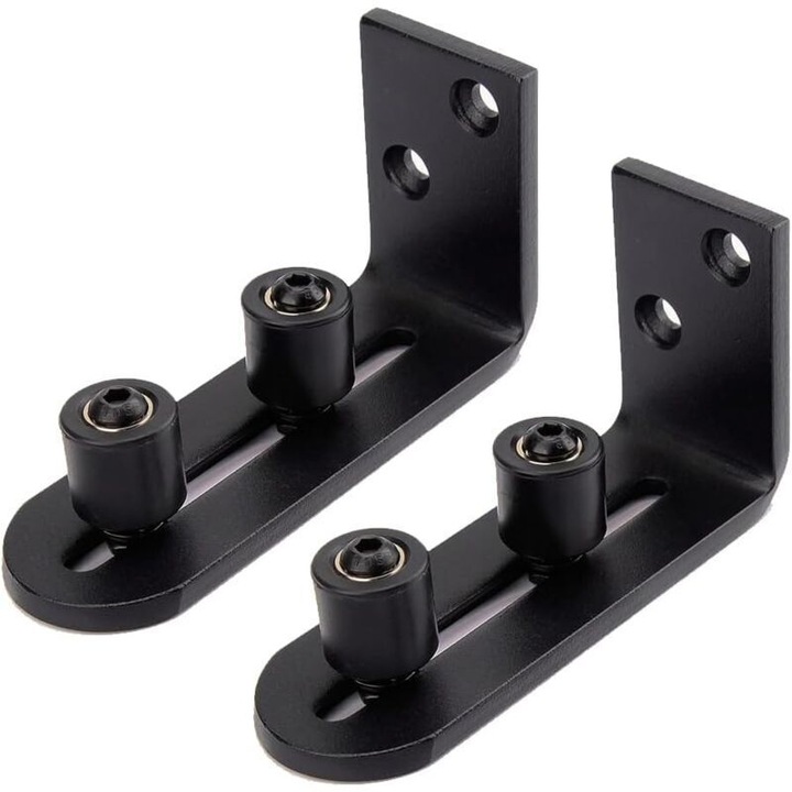 Ghid ajustabil pentru usi culisante, set de 2, roti duble, negru, pentru usi de ferma