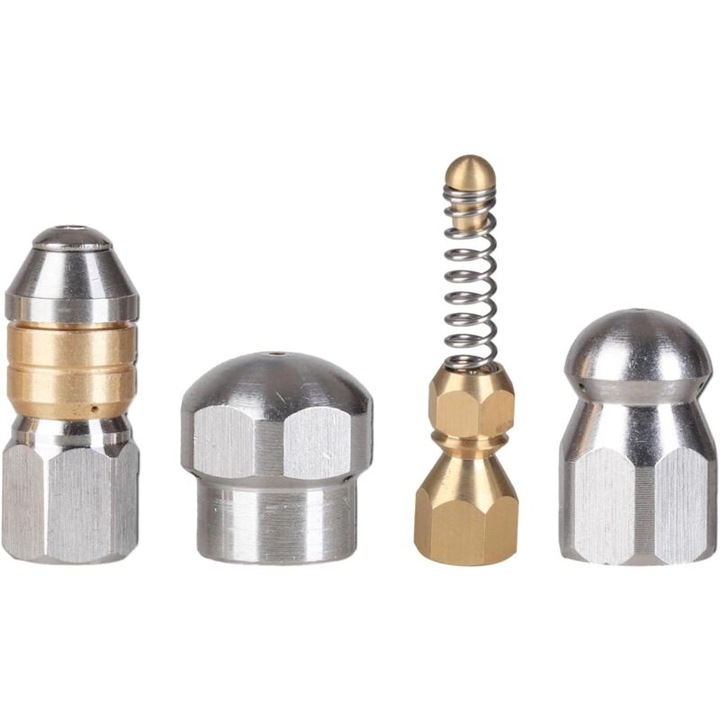 Set 4 duze din inox pentru curatarea canalizarii, pentru aparat de spalat cu presiune, filet G1/8