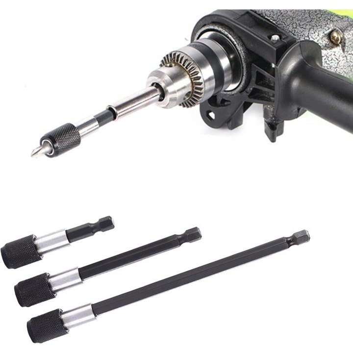 Set de suporturi magnetice pentru biti de surubelnita, 3 piese, 60x100x150mm, negru si argintiu