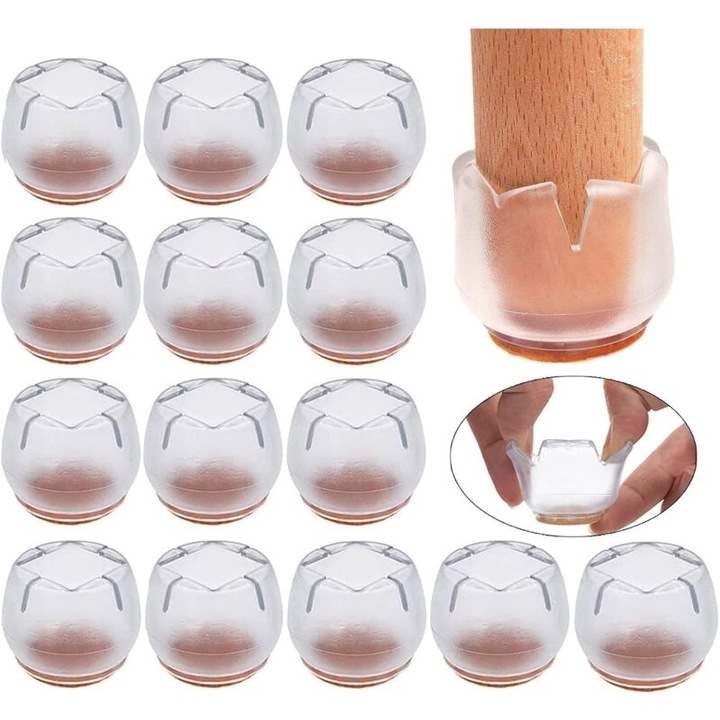 Set 16 protectii pentru picioarele scaunelor, 21-25mm, silicon, transparente