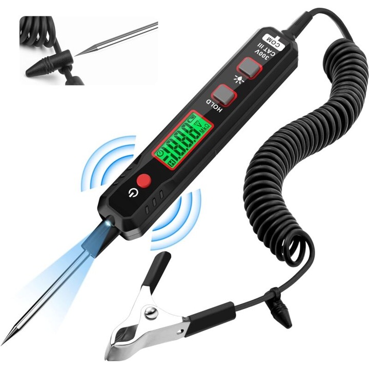 Tester digital de circuit auto, 0.8V-100V, cu iluminare de fundal, lampa de testare, set pentru masini si camioane