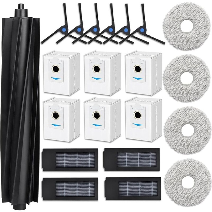 Set accesorii aspirator Ecovacs Deebot X2, 1 perie principala, 6 perii laterale, 4 lavete, 6 saci de vid, negru