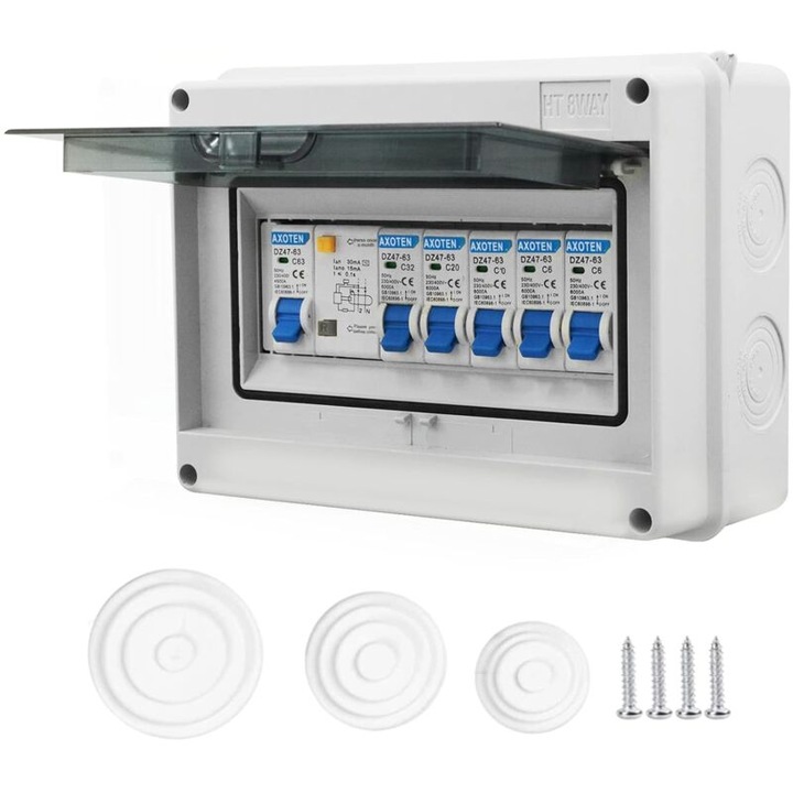 Tablou electric 4 cai, intrerupator de curent, cutie pentru intrerupator de scurgere, 63A, IP65, dimensiuni compacte