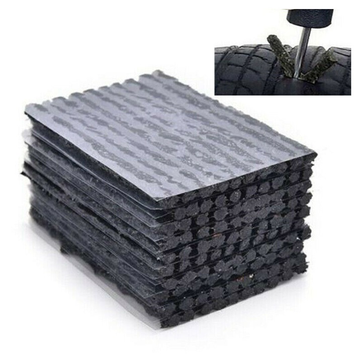 Set 50 benzi de reparare anvelope, cauciuc, pentru reparatii rapide anvelope tubeless, negru, 100mm x 3.5mm
