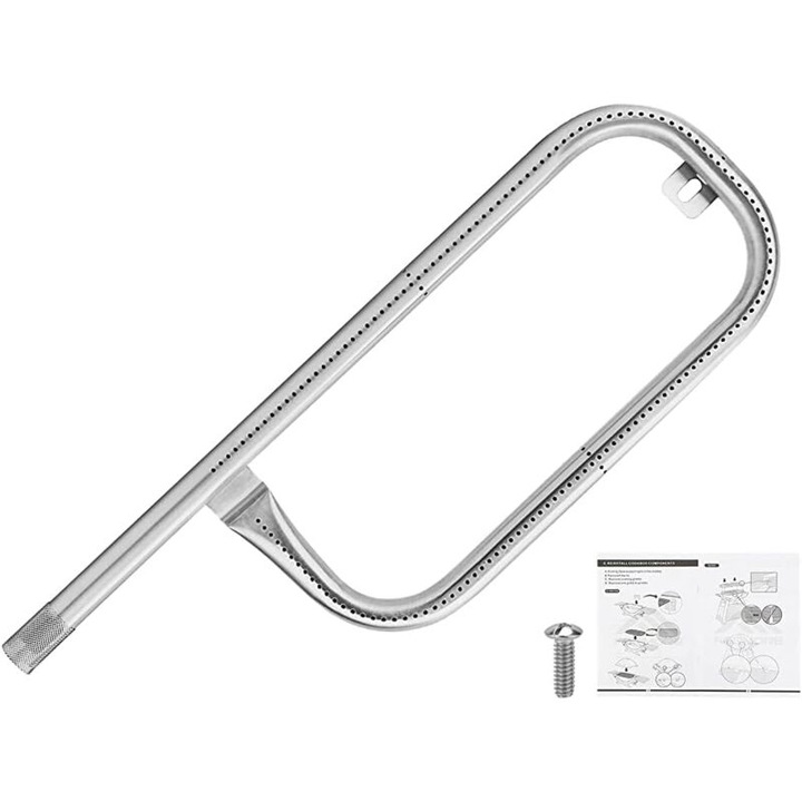 Arzator pentru gratar, 43.2x14.6cm, inlocuitor pentru Weber Q100, Q120, Q1000, Q1200, set cu 1 tub de gratar, 1 surub, argintiu