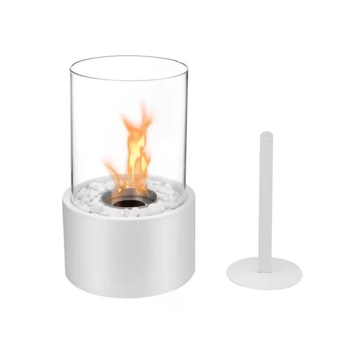 Semineu de masa, set complet, design modern, sticla rezistenta la temperaturi ridicate, 200g pietre naturale, 1x stingator, 2x lana ceramica, 1x cleste inox, 1x bumbac ceramic, 1x pad PU