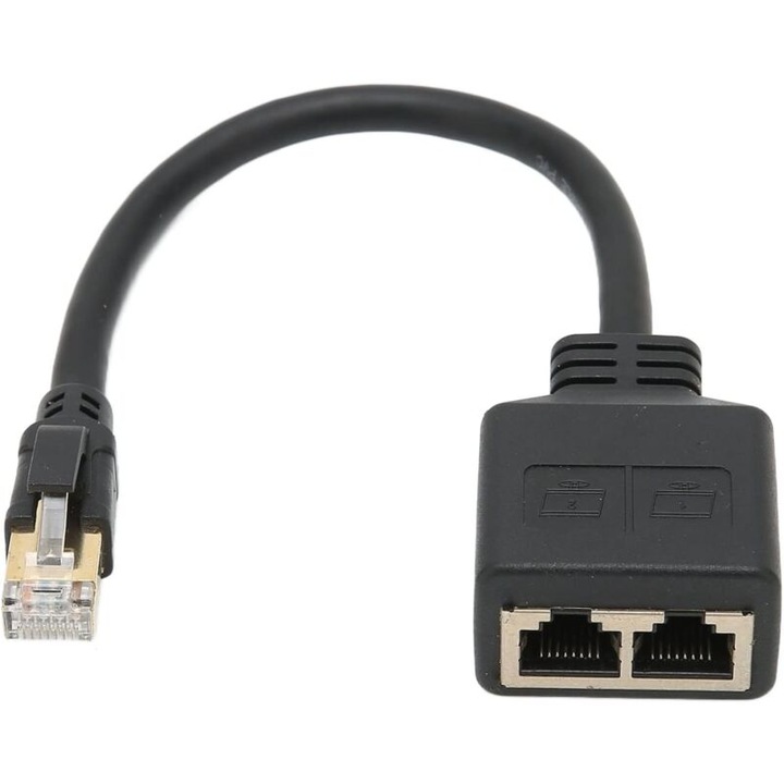 Adaptor RJ45, 1 la 2 porturi, cablu de retea CAT8, negru