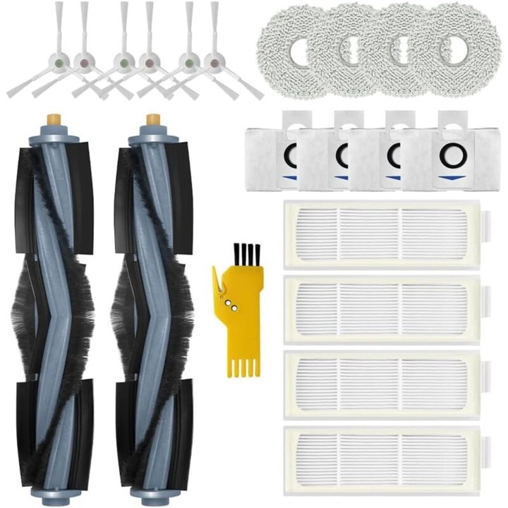 Set accesorii pentru aspirator robot ECOVACS DEEBOT T20 OMNI T20e, 2 perii principale, 4 filtre HEPA, 6 perii laterale, 4 mopuri, 4 saci de praf
